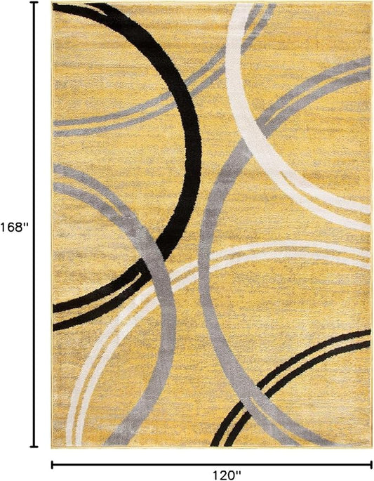 Rugshop Wavy Circles Design Area Rug, Fade-Resistant Carpet for Living Room, Dining Room, or Bedroom,Grand Room,Open Spaces Yellow, 10' x 14'