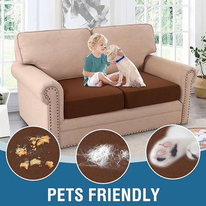 H.VERSAILTEX Fleece Couch Cushion Covers Stretch Loveseat Covers for 2 Cushion Couch Loveseat Covers Comfortable and Durable Fabric (2 Piece Loveseat Cushion Cover, Caramel)