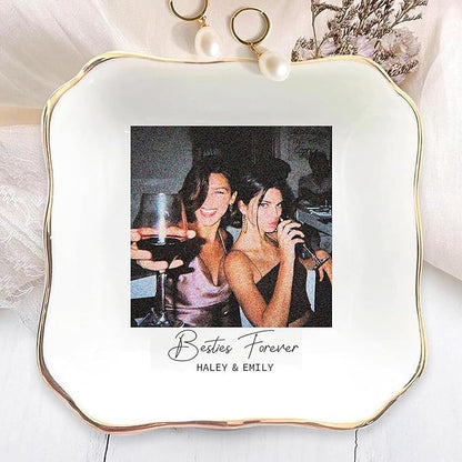 Custom Photo Bestie Jewelry Dish, Ceramic Personalized Ring Dish, Trinket Dish Gift for Long Distance Friendship Soul Sister Women BFF Christmas Birthday Wedding Bride To Be Gift