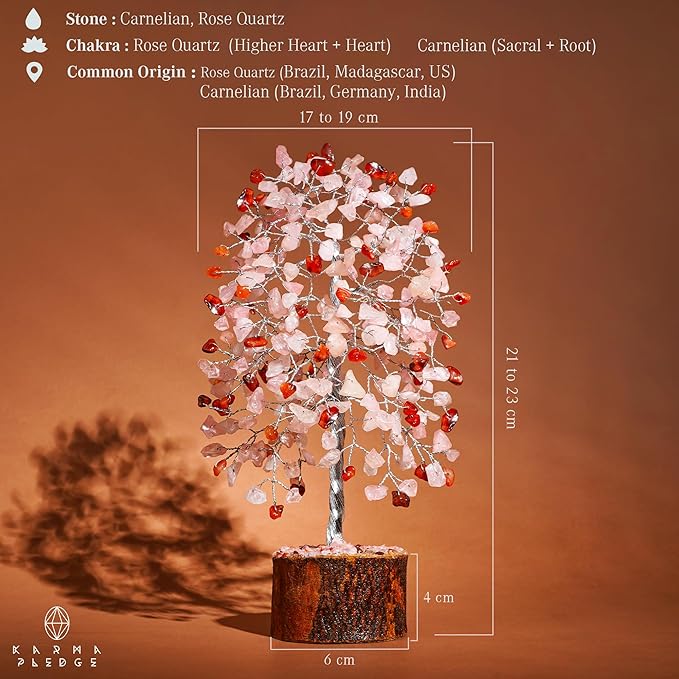 Healing Crystals Chakra Tree of Life for Positive Energy & Protection & Good Luck, Money, Feng Shui Decor for Home and Office Desk Decoration, Spiritual Gifts (Rose, Carnelian Dual Beads)