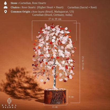 Healing Crystals Chakra Tree of Life for Positive Energy & Protection & Good Luck, Money, Feng Shui Decor for Home and Office Desk Decoration, Spiritual Gifts (Rose, Carnelian Dual Beads)