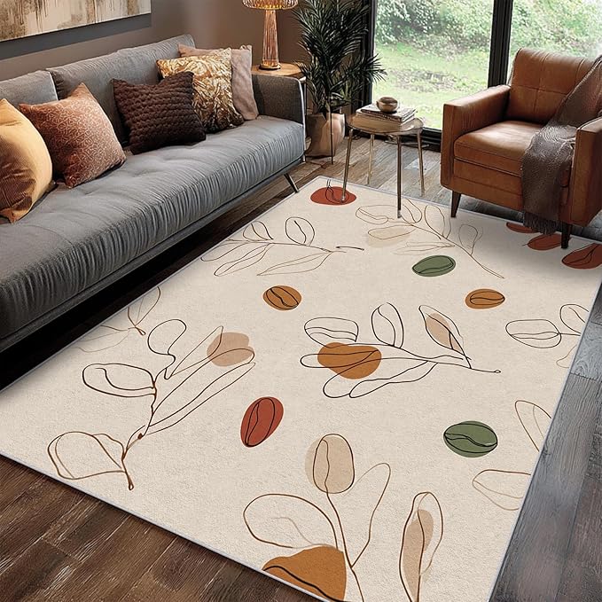 Bohemian Rug, 6x8 Area Rugs Modern Simple Abstract Line Art Leaf Pattern for Living Room, Bedroom, Bohemian Home Decor Accessories Indoor Carpet, Non Slip & Machine Washable