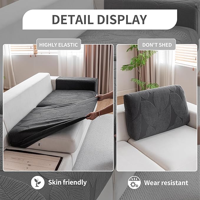 Couch Covers for Sectional Sofa, Washable Stretch Soft Sofa Cushion Covers L Shape Sofa Slipcovers Anti Slip Furniture Decor Protector for Pets (1PC Back Couch Cover,Dark Gray)