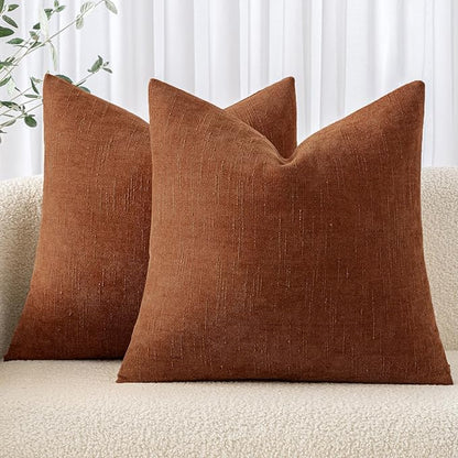 MIULEE Pack of 2 Decorative Throw Pillow Covers Soft Chenille Throw Pillows Solid Textured Cushion Covers for Couch Sofa Bedroom Living Room 18x18 Inch, Dark Rust