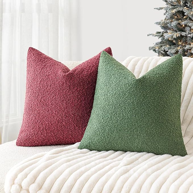 Foindtower Decorative Textured Boucle Throw Pillow Covers Accent Solid Pillow Cases Neutral Soft Cozy Couch Cushion Case for Chair Sofa Bedroom Living Room Home Decor 26 x 26 Inch,Burgundy Red