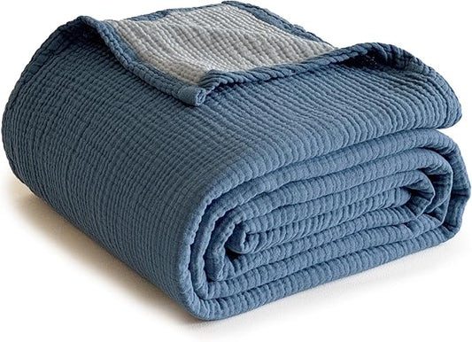 Simple&Opulence 100% Cotton Muslin Blanket, Lightweight Breathable 4 Layering Soft Cotton Throw Blanket,Gauze Blanket for Bed Couch Camping All-Season Use (Dusty Blue, 50"x60")