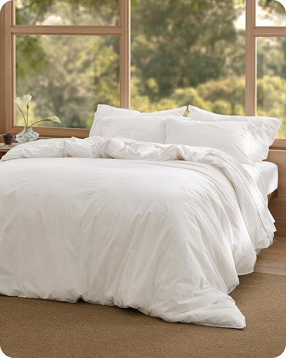 Bedsure Cotton Duvet Cover King - Luxury Slub Weave 100% Cotton Duvet Cover with a Linen Like Textured, Easy Change Durable Bedding, Coconut White, 104" x 90"