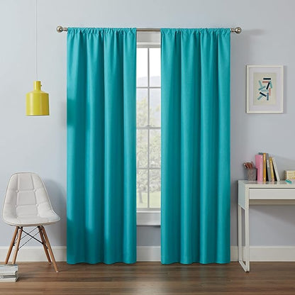 ECLIPSE Kendall Modern Blackout Thermal Rod Pocket Window Curtain for Bedroom or Living Room (1 Panel), 42 X 63, Turquoise