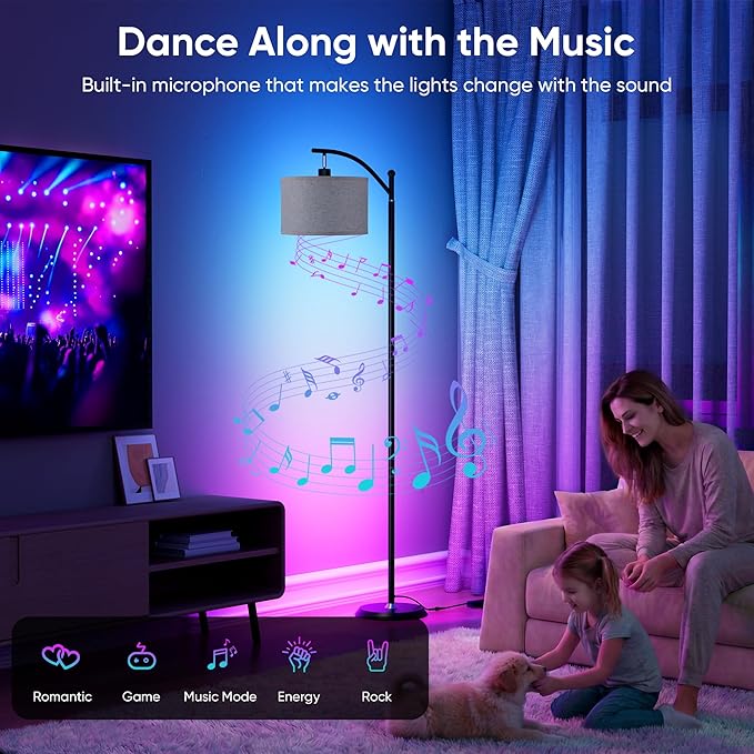Smart LED RGBCW Corner Lamp with Linen Lampshade Works with Alexa, Color Changing Standing Lamp with 16 Million DIY Colors, Music Sync, Tall lamp for Living Bedroom Room,APP/Voice/Remote Control