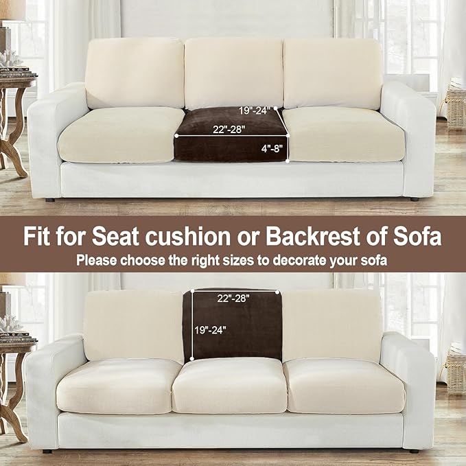 NAISI Couch Cushion Covers 1 Piece Velvet Stretch Sofa Seat Covers or Backrest Covers Soft Individual Couch Covers for Sectional Sofa(1 PC for Seat Cushion or Backrest,Brown)