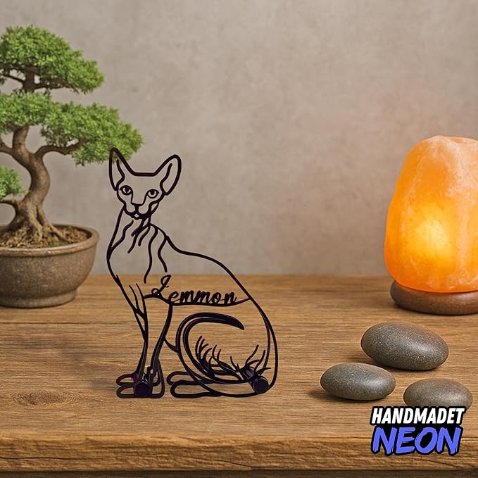 Personalized Sphynx Cat Minimalist Sculpture, Custom Pet Name Metal Desk Decor, Decorative Aesthetic Table Sign Gifts For Cats Lovers, Kids Room, Home Office Decorations