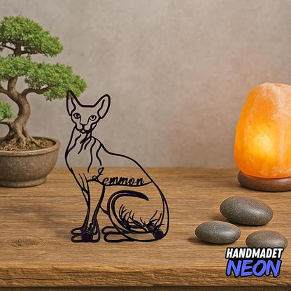 Personalized Sphynx Cat Minimalist Sculpture, Custom Pet Name Metal Desk Decor, Decorative Aesthetic Table Sign Gifts For Cats Lovers, Kids Room, Home Office Decorations