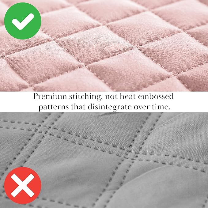 Southshore Fine Living, Inc. Stitched Pink Queen Quilt Bedding Set, Oversized Quilts Queen Size/Full, Pet Hair Resistant Bedding, Soft Cozy Bedspread, Full Size Coverlet, 2 Pillow Shams, Pastel Pink