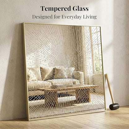 36"x36" Large Gold Wall Mirror, Metal Framed Bathroom Vanity Mirror, Oversized Square Mirror Over Sink, Luxury Living Room Decor, Flush Mount