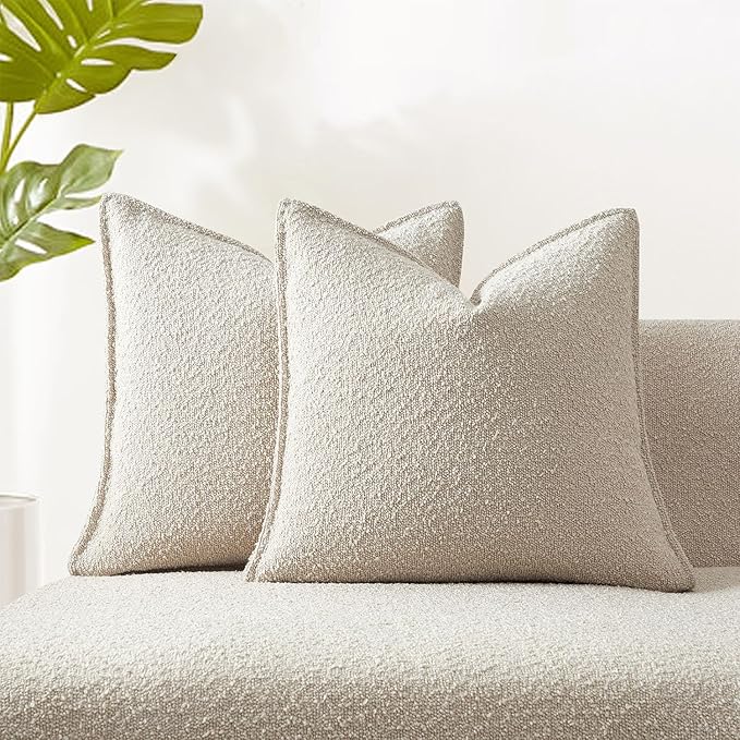 JUSPURBET 22x22 Pillow Covers Set of 2 Decorative Throw Pillow Covers Case for Couch Sofa Bed Soft Boucle Textured Cushion Covers with Hidden Zipper for Home Decor Living Room,Beige