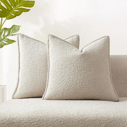JUSPURBET 22x22 Pillow Covers Set of 2 Decorative Throw Pillow Covers Case for Couch Sofa Bed Soft Boucle Textured Cushion Covers with Hidden Zipper for Home Decor Living Room,Beige