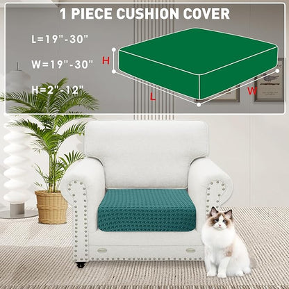 MAXIJIN Couch Cushion Covers for Sectional Sofa, Stretch Sofa Cushion Cover Washable Furniture Protector with Elastic Bottom & Non-Slip Strap for Pets Kids (1PC Seat Cover, Peacock Blue)