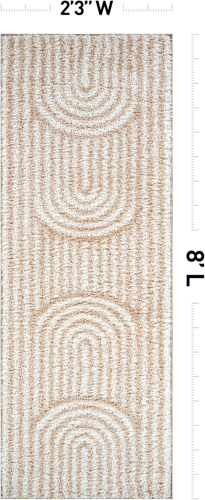 Rugshop Abstract Arch Shag Runner Rug Beige 2' 3" x 8' Perfect for Hallways, Kitchens, or Behind The Sofa