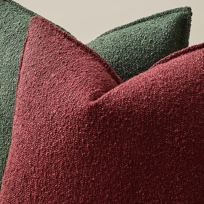 JUSPURBET 26x26 Throw Pillow Covers Set of 2 Decorative Pillow Covers for Couch Sofa Bed Cozy Boucle Textured Cushion Covers Cases with Invisible Zipper for Living Room Home Decor,Burgundy
