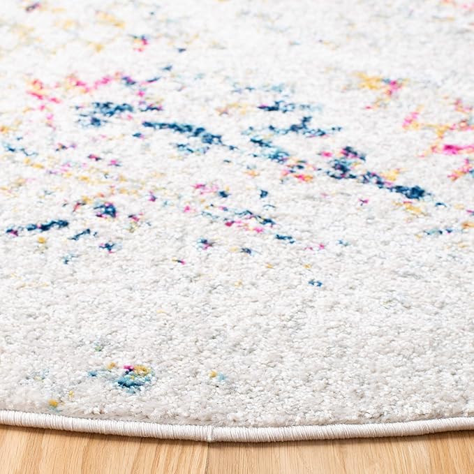 SAFAVIEH Tulum Collection Area Rug - 5' Round, Ivory & Blue, Moroccan Boho Tribal Design, Non-Shedding & Easy to Clean, Ideal for Living Room, Bedroom, Dining Space (TUL272C)