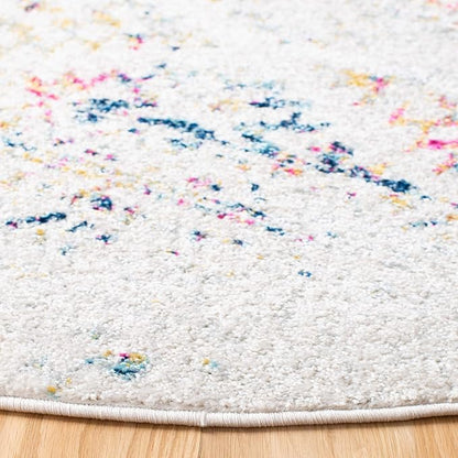 SAFAVIEH Tulum Collection Area Rug - 9' Round, Ivory & Blue, Moroccan Boho Tribal Design, Non-Shedding & Easy to Clean, Ideal for Living Room, Bedroom, Dining Space (TUL272C)