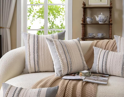 Boho Throw Pillow Covers 12x20 Inch Set of 2, Grey Textured Decorative Couch Pillow Cases for Farmhouse Home Decor, Accent Cushion Cover for Sofa, Bed, Living Room, Bedroom