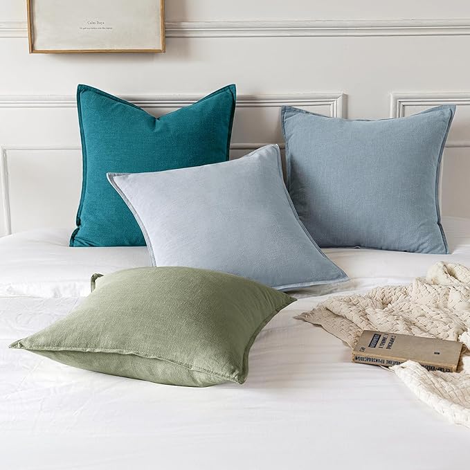 MIULEE Decorative Linen Euro Sham Pillow Covers 22x22 Inch Sage Green Boho Farmhouse Neutral Spring Couch Throw Pillows for Bed Pack of 2 Accent Modern Pillowcase Summer Sofa Livingroom Home Decor