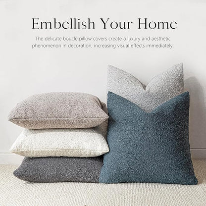 Foindtower Decorative Textured Boucle Throw Pillow Covers Accent Solid Pillow Cases Neutral Soft Cozy Couch Cushion Case for Chair Sofa Bedroom Living Room Home Decor 24 x 24 Inch,Blue