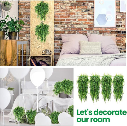 Geosar 56 Pcs Artificial Hanging Plants 32 Inch Hanging Boston Ferns Plastic Fake Plants for Wall Room Garden Wedding Garland Indoor Outdoor Decoration, No Basket
