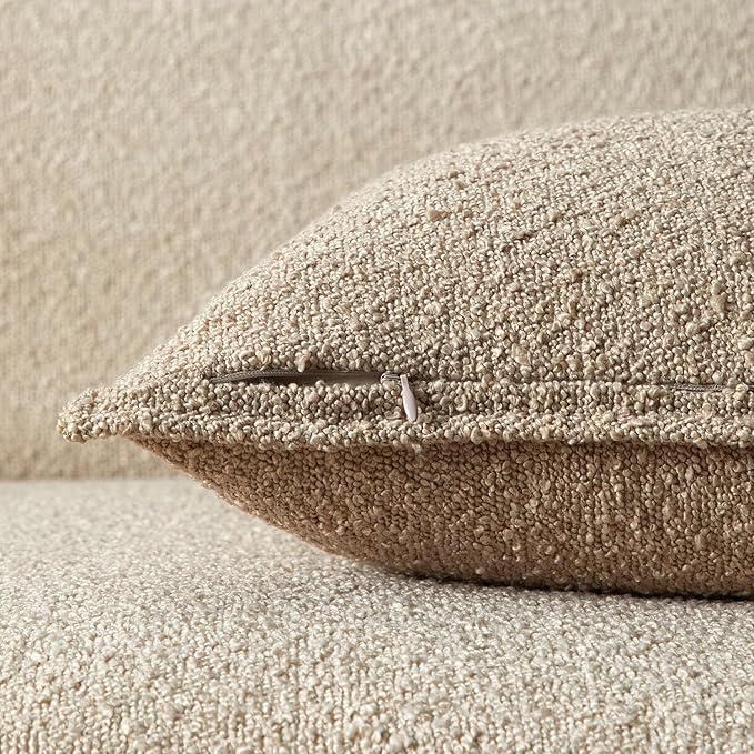 JUSPURBET 18x18 Pillow Covers Set of 2 Decorative Throw Pillow Covers Case for Couch Sofa Bed Soft Boucle Textured Cushion Covers with Hidden Zipper for Home Decor Living Room,Oatmeal