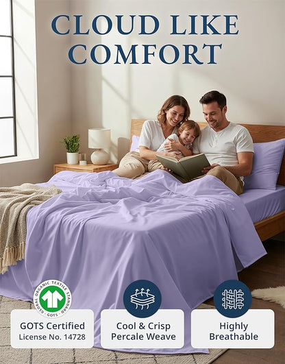 LANE LINEN 100% Organi Cotton Eco Friendly Bed Sheets Full Size, Fully Elasticized Naturally Cooling Soft & Comfy, Machine Washable Temperature Regulating Full Sheet Deep Pocket Bedding- Orchid Petal