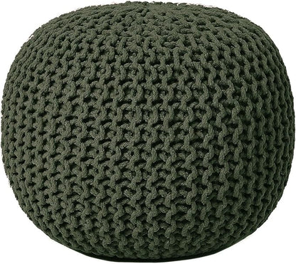 REDEARTH · Round Hand Knitted Pouf - Foot Stool Bean Bag Ottoman - Cord Boho Pouffe - Poof Accent Beanbag Footrest for Living Room - Bedroom - Patio - Lounge (19.5"x19.5"x14") - Olive, Set of 2