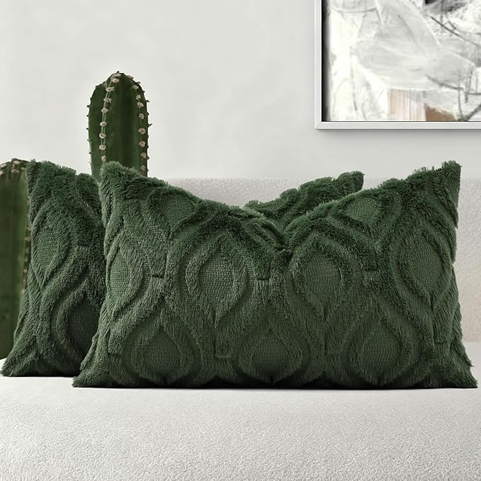 decorUhome Spring Throw Pillow Covers 16x16 Inch Set of 2, Soft Plush Faux Wool Forest Elf Solid Couch Pillow Covers, Accent Farmhouse Neutral Square Pillow Cases for Sofa Bed Living Room