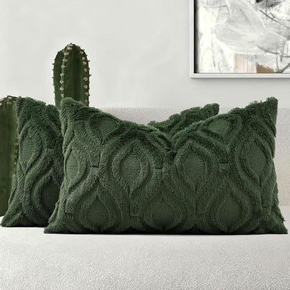 decorUhome Spring Throw Pillow Covers 16x16 Inch Set of 2, Soft Plush Faux Wool Forest Elf Solid Couch Pillow Covers, Accent Farmhouse Neutral Square Pillow Cases for Sofa Bed Living Room