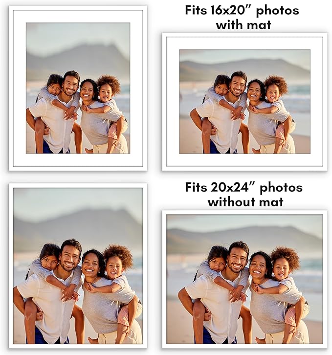 Americanflat 20x24 Picture Frame with Polished Plexiglass - Use as 16x20 Frame with Mat or Display 20x24 Photo Without Mat - Streamline Collection - Thin Border Picture Frames for Wall - White