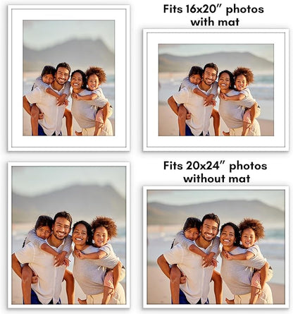 Americanflat 20x24 Picture Frame with Polished Plexiglass - Use as 16x20 Frame with Mat or Display 20x24 Photo Without Mat - Streamline Collection - Thin Border Picture Frames for Wall - White