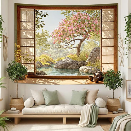Lifeel Japanese Scenery Tapestry, Aesthetics Nature Landscape Tapestries, Asian Home Decor for Bedroom Meditation Room Living Room, 36x48 inches