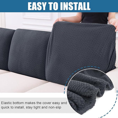 Smiry Waterproof Couch Cushion Covers, Stretch Jacquard Thick Sofa Cushion Covers, Washable Seat Slipcover Elastic Furniture Protector for Pets, Kid (Back Cover M, Dark Grey)