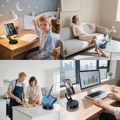 Cell Phone Stand with Wireless Bluetooth Speaker,Adjustable Height and Angle Foldable Cell Phone Stand Holder Bluetooth Speaker for Desk, Phone Stand Compatible with 4.7"-13" Smartphones (Grey)