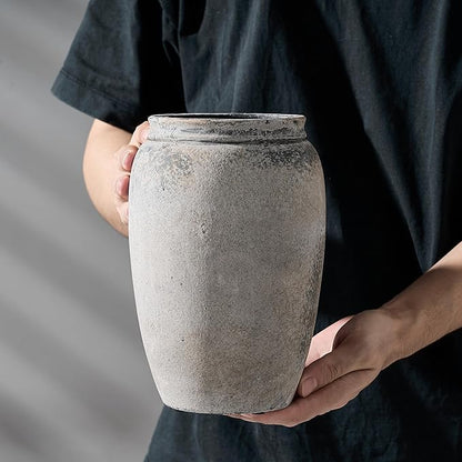 8.2 Inch Ceramic Vase, Terracotta Rustic Vase Farmhouse Decorative Vase Boho Decor, Ceramic Vases for Home Decor, Living Room, Entryway, Floor, Holiday Wedding Christmas New Year Gifts - Gray