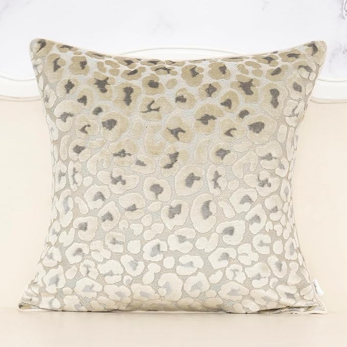 Alerfa Beige Floral Throw Pillow Cover 20 x 20 Inch Cut Velvet Sqaure Luxury Decorative Pillow Cover for Couch Living Room Bedroom
