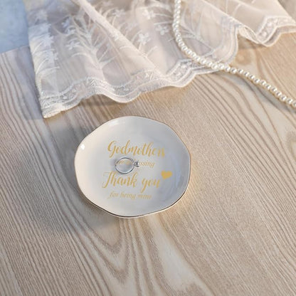 HOME SMILE Christmas Mother Day Birthday Gifts for Godmother Ring Dish Jewelry Tray-Godmother Gifts from Godchild-Godmothers Are Blessing,Thank You for Being Mine
