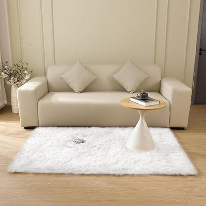 White Shag Washable Area Rugs for Living Room Faux Sheepskin Fuzzy Fur Rug for Bedroom Nursery Rug 3x5 Teen Room Décor Boho