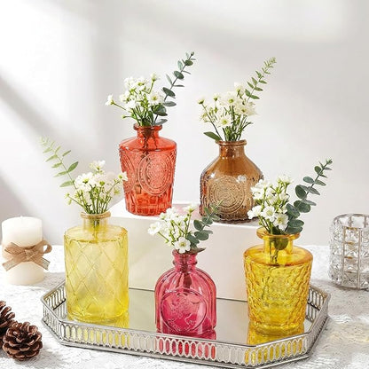 Set of 15 Gold Colored Glass Bud Vases - Small Textured Flower Vases for Centerpieces, Wedding Table Decor, Retro Home Decor Bulk Vase Set for DIY, Events & Gifts