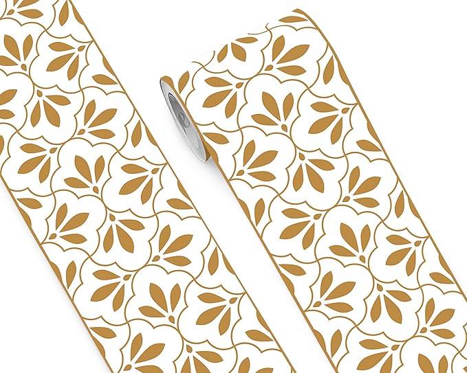 FLFK Wallpaper Border Gold and White Patterns Peel and Stick Wall Border Self Adhesive Wallpapers for Living Room Bedroom Kitchen Bathroom 8"x240"