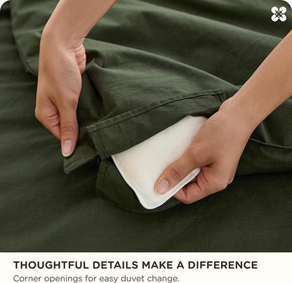 Bedsure Cotton Duvet Cover Full - Luxury Slub Weave 100% Cotton Duvet Cover with a Linen Like Textured, Easy Change Durable Bedding, Olive Green, 80" x 90"