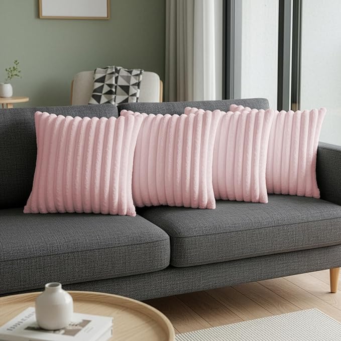 Pink Throw Pillow Covers 20 x 20 Set of 4, Cute Boho Throw Pillow Cover for Couch/Bed, Decorative Pillows Covers for Sofa/Bed, Accent Pillow Covers for Living Room, Rustic/Home/Room Decor