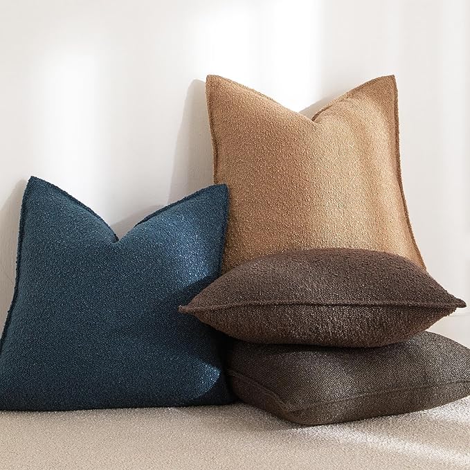 JUSPURBET Blue Decorative Pillow Covers 18x18 Set of 2 Throw Pillow Covers for Couch Sofa Bed Cozy Boucle Textured Cushion Covers Cases with Hidden Zipper for Living Room Home Decor