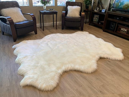 LAMBZY Faux Sheepskin Super Soft Hypoallergenic Silky Shag Rug for Living Room, Kids Room, Sofa (Sexto 6 Pelts 6'x6', White)