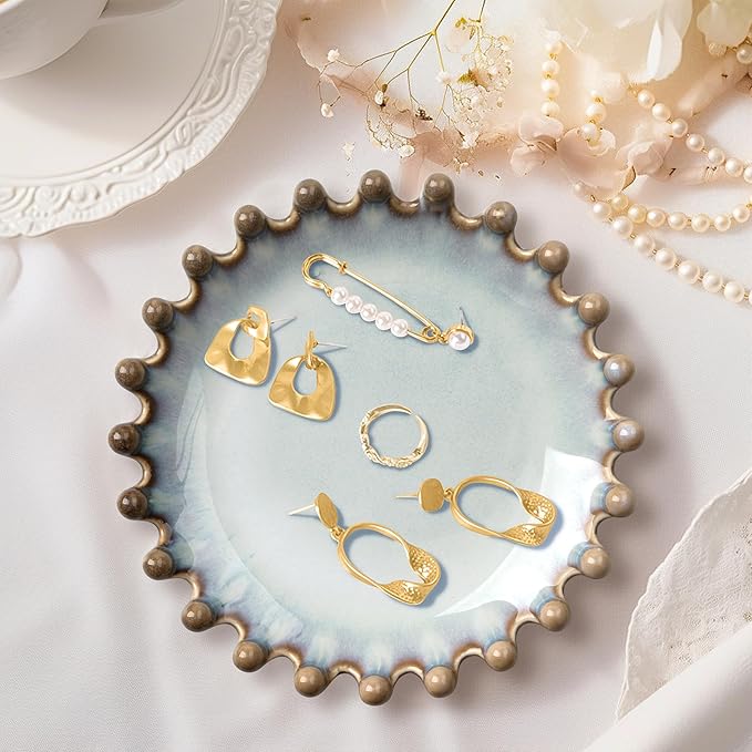 Ceramic Jewelry Dish, Decorative Tray for Rings Earrings Necklaces Bracelet Watch Keys, 4.50" Trinket Tray as Gifts for Women (Reactive Beads)